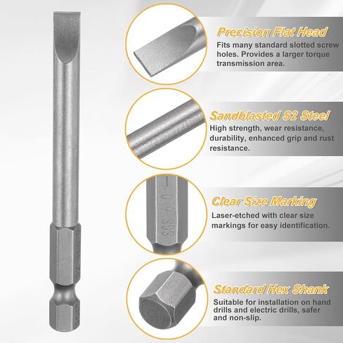 HARFINGTON 2pcs SL6 Slotted Screwdriver Bits 6mm Slotted Tip 1/4" Hex Shank 50mm (2") Long Magnetic Flat Head S2 Steel Screw Driver Drill Bits Industrial Power Screwdriver Bit in Saudi Arabia