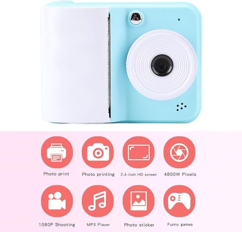 Bewinner Kids Instant Print Camera, 1080P HD Video Digital Kids Camera with Print Paper, 48MP Images, 2.4 Inch Screen Compact Portable Instant Cam for Boys & Girls (Blue) in Saudi Arabia