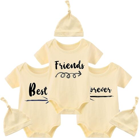 ysculbutol baby twins twins bodysuit best friends forever newborn triplets outfits baby 3 pack اطفان رومبير مع مجموعة قبعة in Kuwait