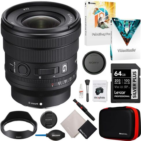 Sony SELP1635G FE PZ 16-35mm F4 G Full Frame Wide Angle Power Zoom E-Mount Lens Bundle with Lexar 64GB SDXC Card, Deco Photo All-in-One Cleaning Kit and Corel Photo Video Suite (Digital Download) in Saudi Arabia