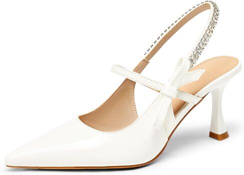 Coutgo Womens Slingback Kitten Heels Mary Jane Shoes Bow Crystal Closed Pointed Toe Pumps Wedding Party Dress Shoes in Saudi Arabia