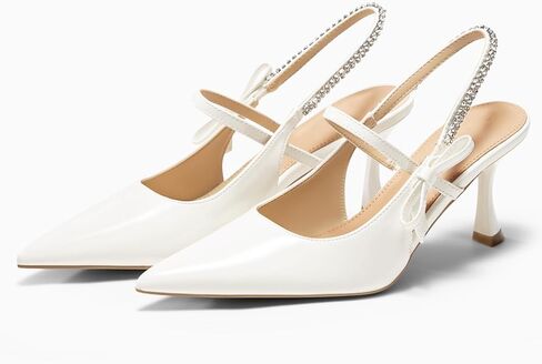 Coutgo Womens Slingback Kitten Heels Mary Jane Shoes Bow Crystal Closed Pointed Toe Pumps Wedding Party Dress Shoes in Saudi Arabia