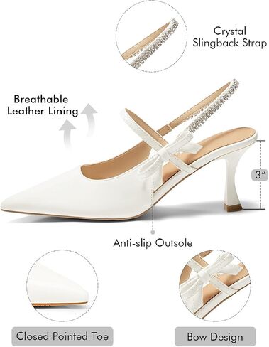 Coutgo Womens Slingback Kitten Heels Mary Jane Shoes Bow Crystal Closed Pointed Toe Pumps Wedding Party Dress Shoes in Saudi Arabia