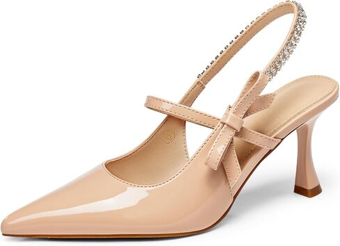 Coutgo Womens Slingback Hitten Heels Mary Jane Shoes Bow Crystal Crystal Abside Toe Pumps Party Party Shoes in Kuwait