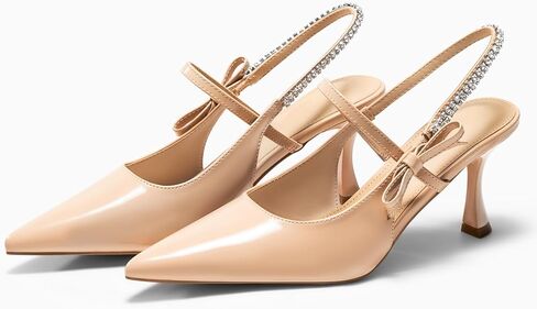 Coutgo Womens Slingback Hitten Heels Mary Jane Shoes Bow Crystal Crystal Abside Toe Pumps Party Party Shoes in Kuwait