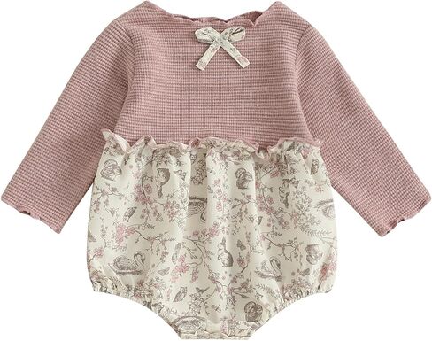 Baby Girl Fall Clothes Newborn Knit Patchwork Bow Bubble Romper Floral Animal Print Onesie Bodysuit Winter Outfits in Kuwait