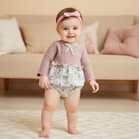 Baby Girl Fall Clothes Newborn Knit Patchwork Bow Bubble Romper Floral Animal Print Onesie Bodysuit Winter Outfits in Kuwait