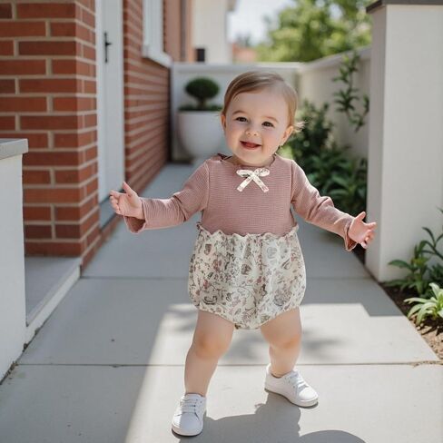 Baby Girl Fall Clothes Newborn Knit Patchwork Bow Bubble Romper Floral Animal Print Onesie Bodysuit Winter Outfits in Kuwait