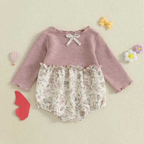 Baby Girl Fall Clothes Newborn Knit Patchwork Bow Bubble Romper Floral Animal Print Onesie Bodysuit Winter Outfits in Kuwait
