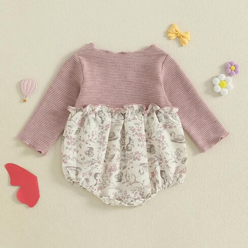 Baby Girl Fall Clothes Newborn Knit Patchwork Bow Bubble Romper Floral Animal Print Onesie Bodysuit Winter Outfits in Kuwait
