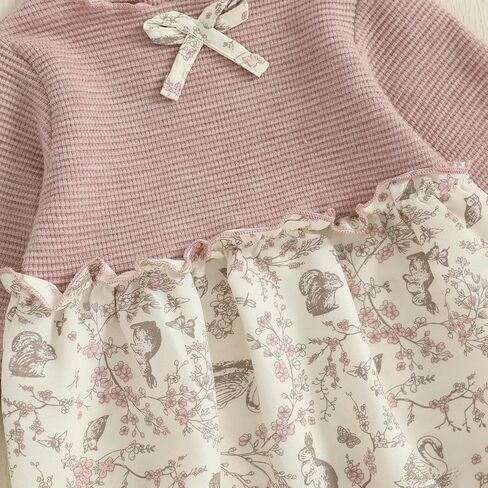 Baby Girl Fall Clothes Newborn Knit Patchwork Bow Bubble Romper Floral Animal Print Onesie Bodysuit Winter Outfits in Kuwait