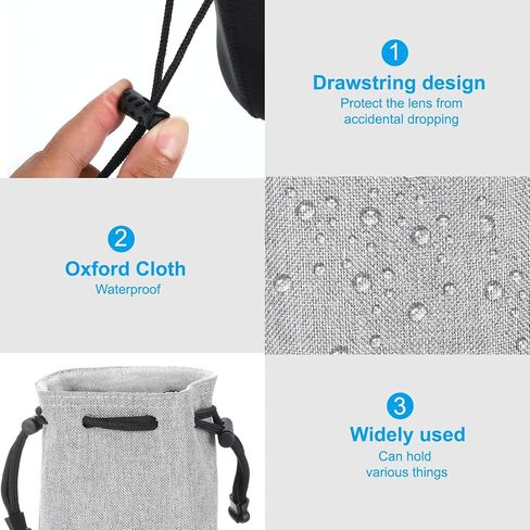 PATIKIL Soft Drawstring Lens Case, Lens Pouch Bag with Cotton Pad 4.7" OD Thick Fleece Cloth Camera Lens Bag for SLR Lens Water Cups, Black in Saudi Arabia