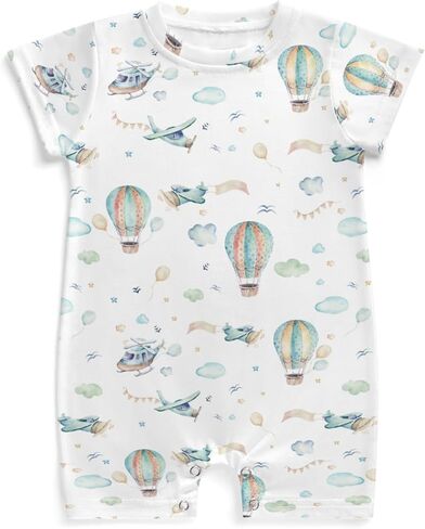 Watercolor Plane Hot Air Balloon Baby Rompers Cartoon Airplanes Cloud Stars Newborn Summer Outfit in Kuwait