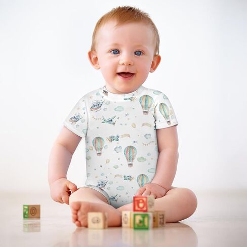 Watercolor Plane Hot Air Balloon Baby Rompers Cartoon Airplanes Cloud Stars Newborn Summer Outfit in Kuwait