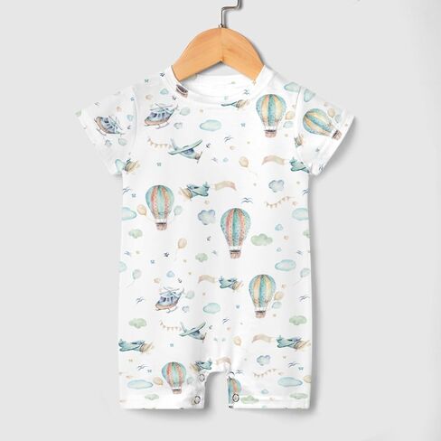 Watercolor Plane Hot Air Balloon Baby Rompers Cartoon Airplanes Cloud Stars Newborn Summer Outfit in Kuwait