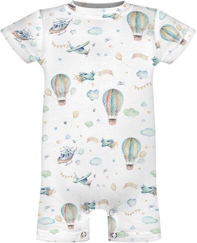 Watercolor Plane Hot Air Balloon Baby Rompers Cartoon Airplanes Cloud Stars Newborn Summer Outfit in Kuwait
