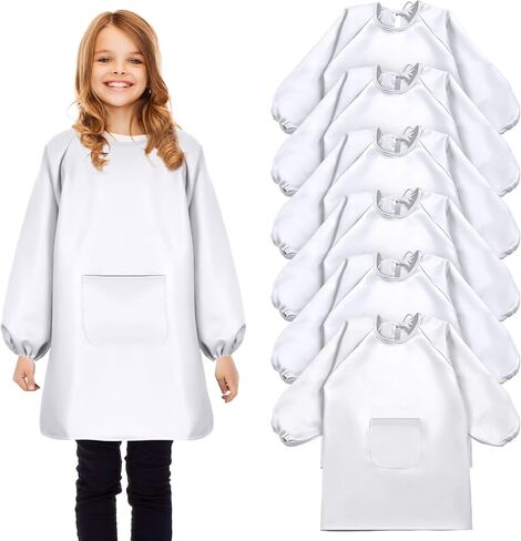 Geyoga 6 Pcs Art Smock for Kids Colorful Painting Smock Kids Artist Smock Waterproof Toddler Smock Full Coverage Long Sleeve Smock with Pocket for School Class,M for Age 3 to 8 in Kuwait