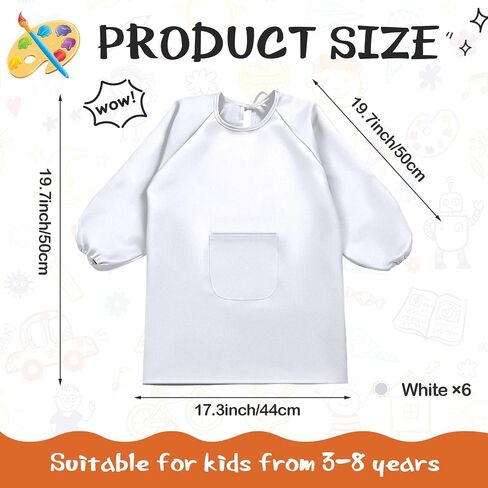 Geyoga 6 Pcs Art Smock for Kids Colorful Painting Smock Kids Artist Smock Waterproof Toddler Smock Full Coverage Long Sleeve Smock with Pocket for School Class,M for Age 3 to 8 in Kuwait
