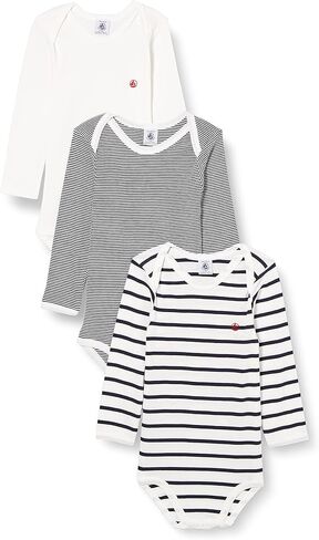 Petit Bateau Babies 'Babies chloved Cotton Bodysitits-3 عبوات A01TB أحجام 3-36 أشهر in Saudi Arabia