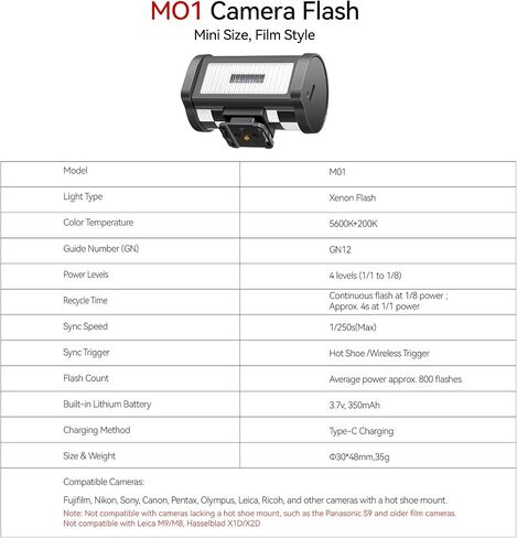 Ttartisan M01 Flash On Camera ، Mini Flash Speedlite لكاميرا الأحذية الساخنة ، ضوء فلاش Xenon خفيف الوزن مع 4 مستوى الطاقة GN12 5600K ± 200K لكاميرا Canon Fuji Nikon Compact Retro (1) in Saudi Arabia