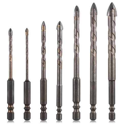 7 Pcs Four-Flute Sawtooth Eccentric Twist Drill Bit, High-Strength Four-Edged Serrated Tip Heavy-Duty Carbide Drill Bits for Stone, Glass, Concrete, Wood, Brick, Metal(3/4/5/6/8/10/12mm) in Kuwait