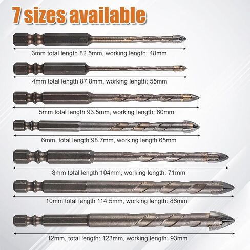 7 Pcs Four-Flute Sawtooth Eccentric Twist Drill Bit, High-Strength Four-Edged Serrated Tip Heavy-Duty Carbide Drill Bits for Stone, Glass, Concrete, Wood, Brick, Metal(3/4/5/6/8/10/12mm) in Kuwait