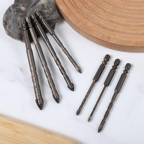 7 Pcs Four-Flute Sawtooth Eccentric Twist Drill Bit, High-Strength Four-Edged Serrated Tip Heavy-Duty Carbide Drill Bits for Stone, Glass, Concrete, Wood, Brick, Metal(3/4/5/6/8/10/12mm) in Kuwait