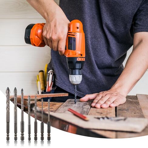 7 Pcs Four-Flute Sawtooth Eccentric Twist Drill Bit, High-Strength Four-Edged Serrated Tip Heavy-Duty Carbide Drill Bits for Stone, Glass, Concrete, Wood, Brick, Metal(3/4/5/6/8/10/12mm) in Kuwait