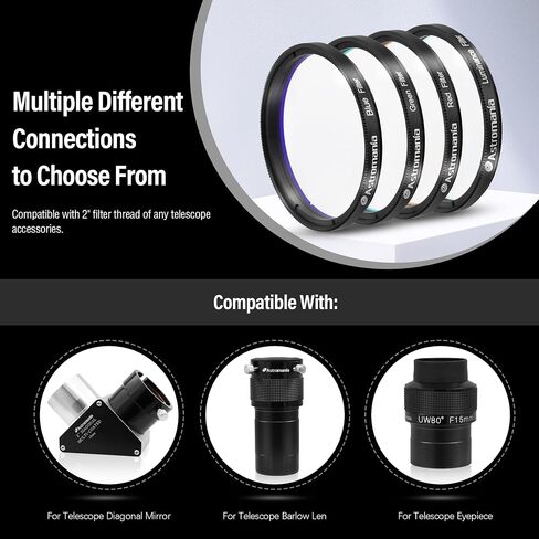 Astromania Deluxe Telescope LRGB 2 Inch Filter Set - Bundle with - 2 inch 15mm Ultra Wide 80 Degree in Saudi Arabia