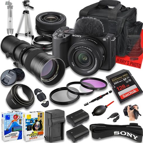 كاميرا Sony ZV-E10 II بدون مرآة مع E PZ 16-50 مم f/3.5-5.6 OSS و 420-800MM F/8 Manual Super HD Telebs + 128 GB MEMIMENT + EXTRA BATTERN + CAMERA in Saudi Arabia