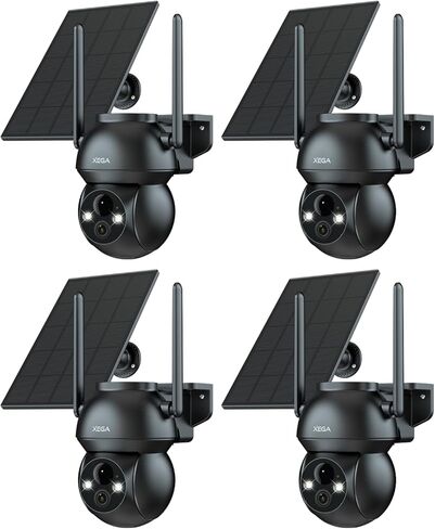 Xega 4 Pack Solar WiFi Camera Outdoor Wireless, 2K PTZ Security Camera with Rechargeable Battery, Color Night Vision, PIR Motion Detection, 2-Way Audio Spotlight & Siren, TF/Cloud Sttorage IP66 in Kuwait