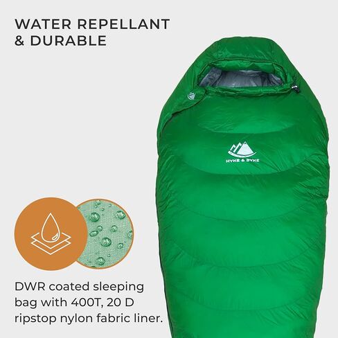 حقيبة نوم Hyke & Byke Katahdin 32 F للتنزه سيرًا على الأقدام وحقائب الظهر - 4 فصول، كيس نوم خفيف الوزن 625FP - مقاوم للماء - رمادي فحمي - قصير in Kuwait