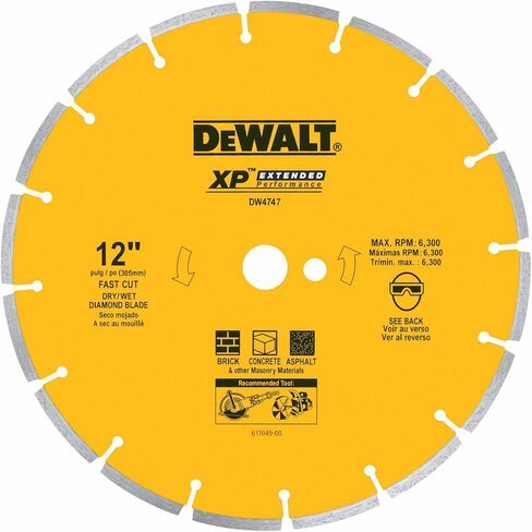 DEWALT DW4747 XP 12 بوصة القطع الجافة الماس مجزأة مجزأة مع شارب 1 بوصة للأسفلت ، الطوب ، والخرسانة in Kuwait