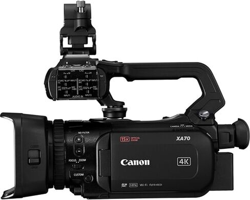 Canon XA70 UHD 4K30 Camcorder مع تركيز تلقائي تلقائي ثنائي بكسل مع مصباح فيديو LED + بطارية إضافية + 2PC 64GB بطاقات الذاكرة + مرشح KIT + DUST Blower + CASE والمزيد ، أسود (متجدد) in Kuwait