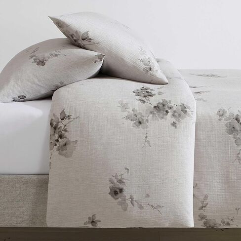 Calvin Klein - Queen Duvet Cover Set, Soft Cotton Bedding, Floral Home Decor (Aquarelle Floral Grey, Queen) in Saudi Arabia