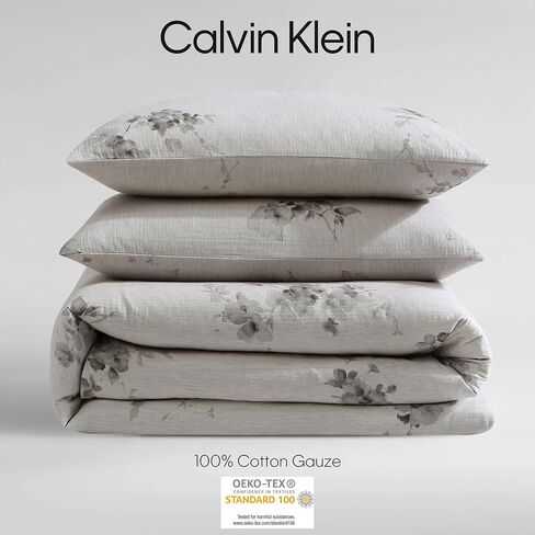 Calvin Klein - Queen Duvet Cover Set, Soft Cotton Bedding, Floral Home Decor (Aquarelle Floral Grey, Queen) in Saudi Arabia