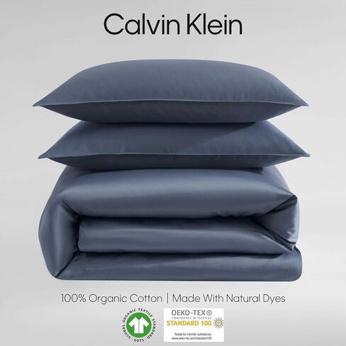 Calvin Klein - مجموعة غلاف لحاف الملكة ، الفراش القطن العضوي Sateen ، ديكور المنزل الناعم الفاخر ، Gots معتمد (Organic Earth Clay Pink ، Queen) in Kuwait
