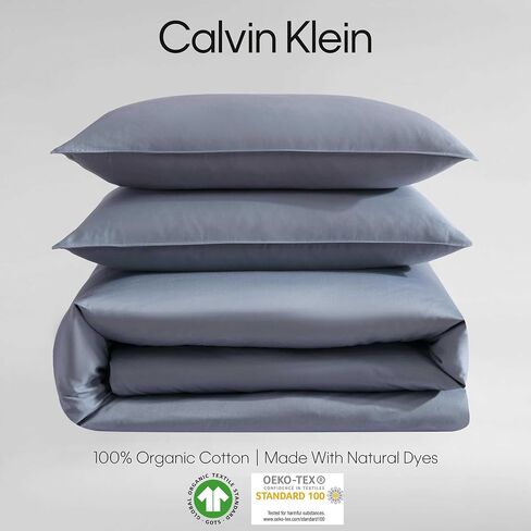 Calvin Klein - مجموعة غلاف لحاف الملكة ، الفراش القطن العضوي Sateen ، ديكور المنزل الناعم الفاخر ، Gots معتمد (Organic Earth Clay Pink ، Queen) in Saudi Arabia