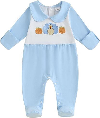 woshilaocai Baby Fall Outfit Boy Girl Plaid Embroidered Collar Romper Footie Infant Halloween Clothes in Saudi Arabia
