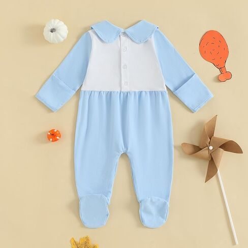 woshilaocai Baby Fall Outfit Boy Girl Plaid Embroidered Collar Romper Footie Infant Halloween Clothes in Saudi Arabia