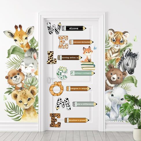3 Sheet Forest Animal Door Stickers Animal Theme Welcome Window Door Clings Stickers Cute Bear Lion Tiger Wall Decals for Nursery Playroom Classroom Kindergarten in Saudi Arabia