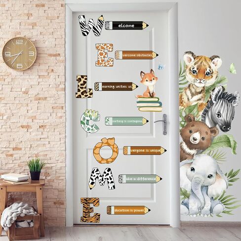 3 Sheet Forest Animal Door Stickers Animal Theme Welcome Window Door Clings Stickers Cute Bear Lion Tiger Wall Decals for Nursery Playroom Classroom Kindergarten in Saudi Arabia