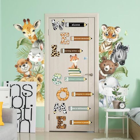 3 Sheet Forest Animal Door Stickers Animal Theme Welcome Window Door Clings Stickers Cute Bear Lion Tiger Wall Decals for Nursery Playroom Classroom Kindergarten in Saudi Arabia