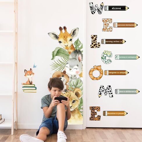3 Sheet Forest Animal Door Stickers Animal Theme Welcome Window Door Clings Stickers Cute Bear Lion Tiger Wall Decals for Nursery Playroom Classroom Kindergarten in Saudi Arabia