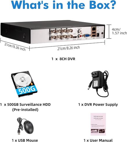 FUERS H.265+ 5MP 8 قناة مسجل CCTV DVR مع HDD 500G ، الكشف عن الوجه ، دفع التنبيه ، القدرة الهجينة 6-في 1 (XVI/AHD/CVBS/TVI/CVI/IP) 2592P HD DVR لكاميرا الأمان ، ACCECT ACCESS REMOTE ACCESS in Kuwait