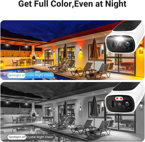 Rraycom 2.5K Solar Security Cameras Wireless Outdoor, 2.4/5Ghz WiFi Battery Solar Powered Security Camera System,Forever Power,Color Night Vision,AI Detection, 2 Way Audio,Spotlight,No Monthly Fee in Saudi Arabia