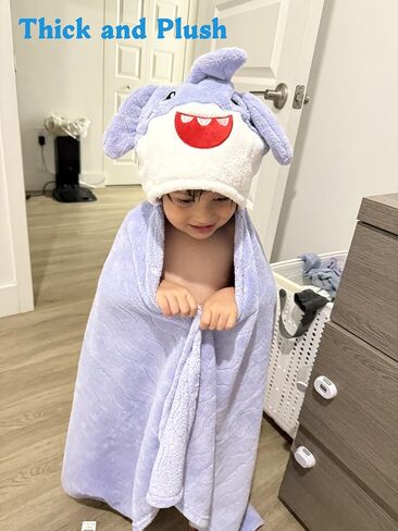 Hooded Toddler Towels with Animal Hood - 500GSM Ultra Soft & 6X Absorbent Baby Bath Towel, Large 28x55 Inch Coral Fleece Hooded Kids Towel for Boys Girls, Cape Blanket 2 Pack in Saudi Arabia