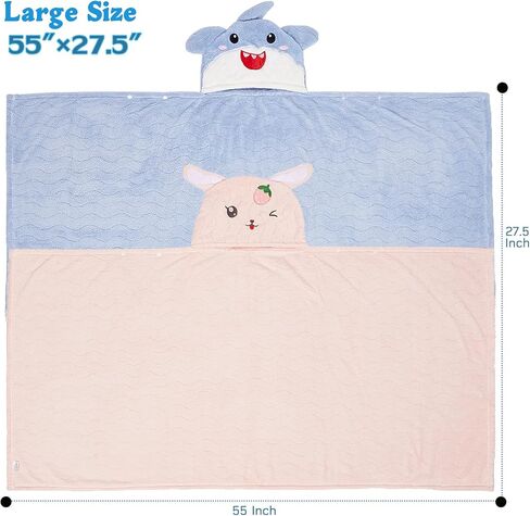 Hooded Toddler Towels with Animal Hood - 500GSM Ultra Soft & 6X Absorbent Baby Bath Towel, Large 28x55 Inch Coral Fleece Hooded Kids Towel for Boys Girls, Cape Blanket 2 Pack in Saudi Arabia