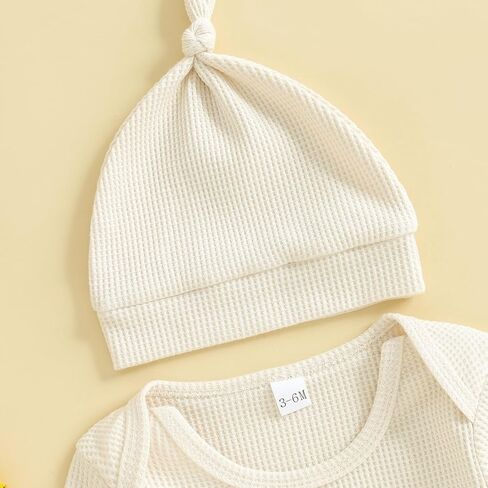Newborn Infant Baby Boy Halloween Outfit Little Pumpkin Embroidery Romper Waffle Knit Long Sleeve Jumpsuit with Hat in Saudi Arabia