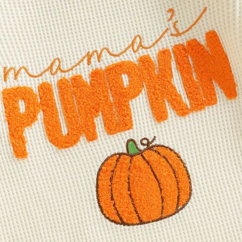 Newborn Infant Baby Boy Halloween Outfit Little Pumpkin Embroidery Romper Waffle Knit Long Sleeve Jumpsuit with Hat in Saudi Arabia